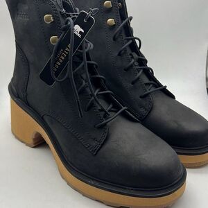 SOREL Hi-Line Heel Lace Chunky heel leather upper casual Boots‎ NWB women 9